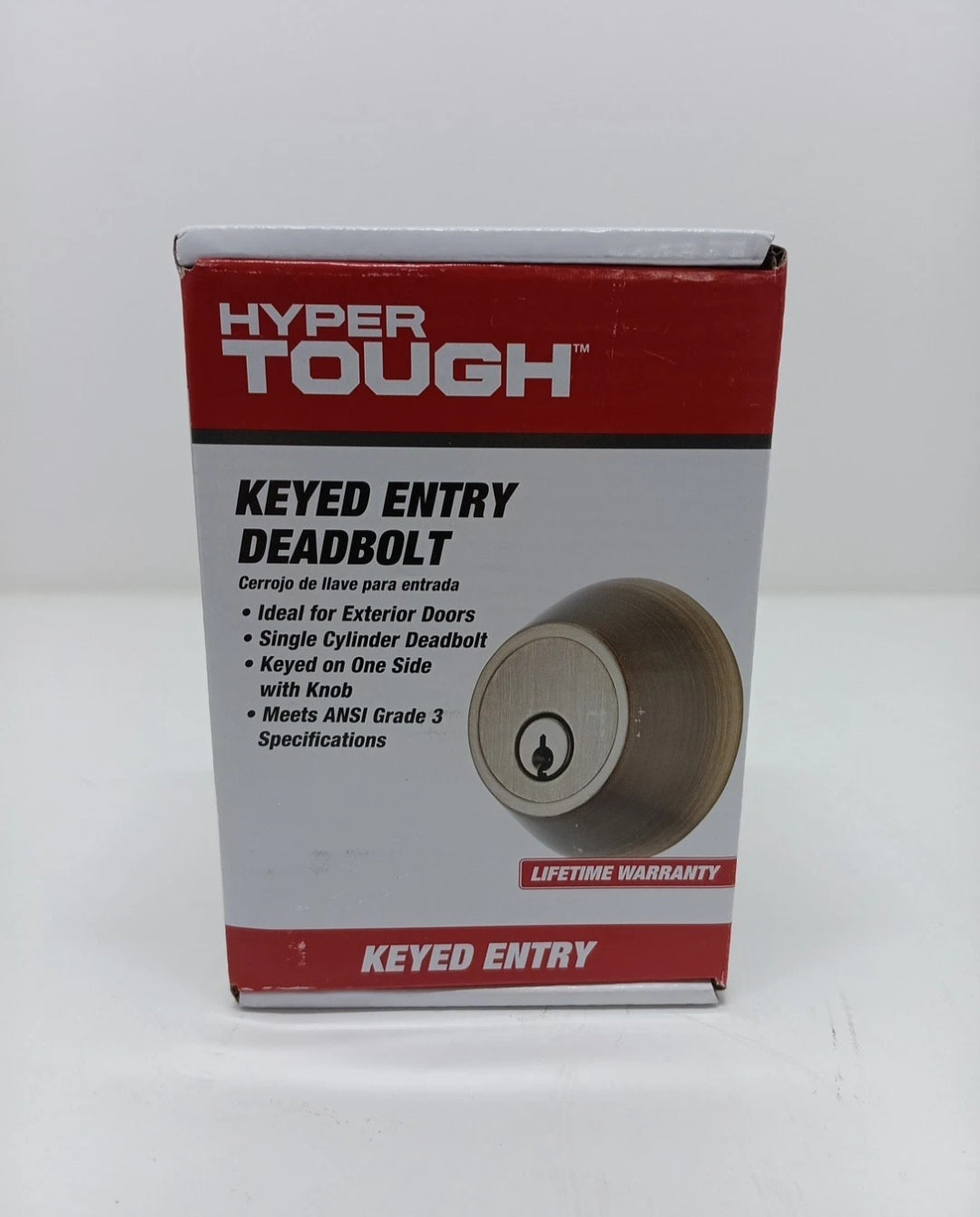 Hyper Tough Keyed Entry Deadbolt Antique Brass Finish Complete, New