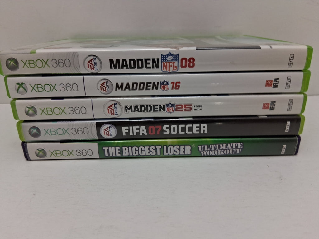 Xbox 360 Lot Of 5 Games, NFL MADDEN 08, 16, 25, Fifa 07 Soccer, The Biggest...