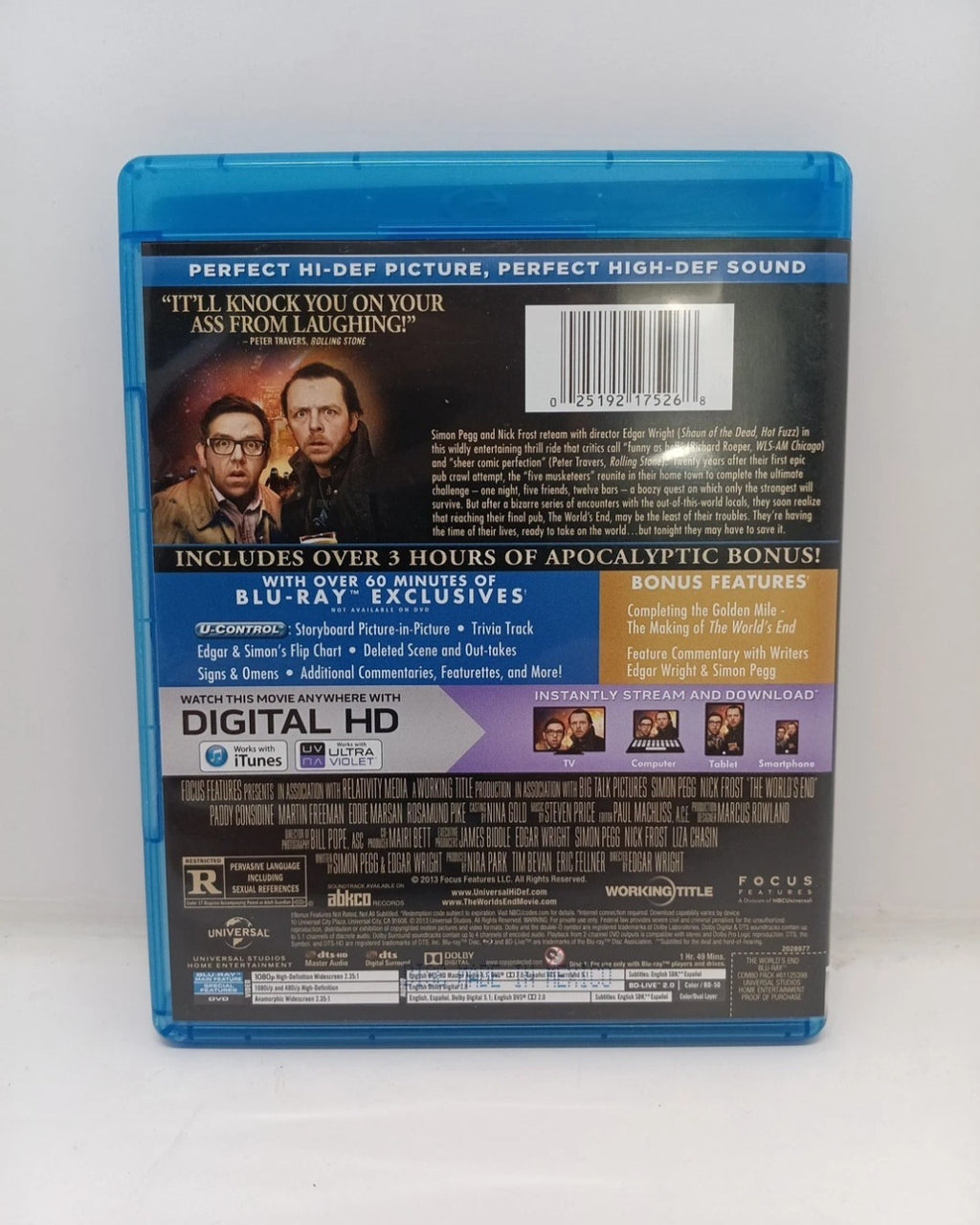 The World's End Blu-ray DVD Combo Featuring Simon Pegg Nick Frost