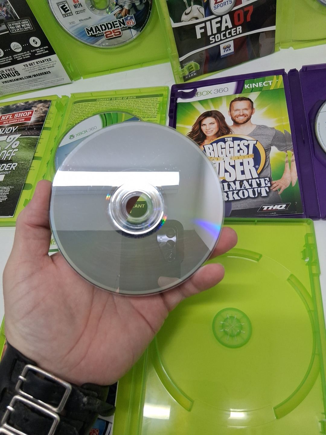 Xbox 360 Lot Of 5 Games, NFL MADDEN 08, 16, 25, Fifa 07 Soccer, The Biggest...